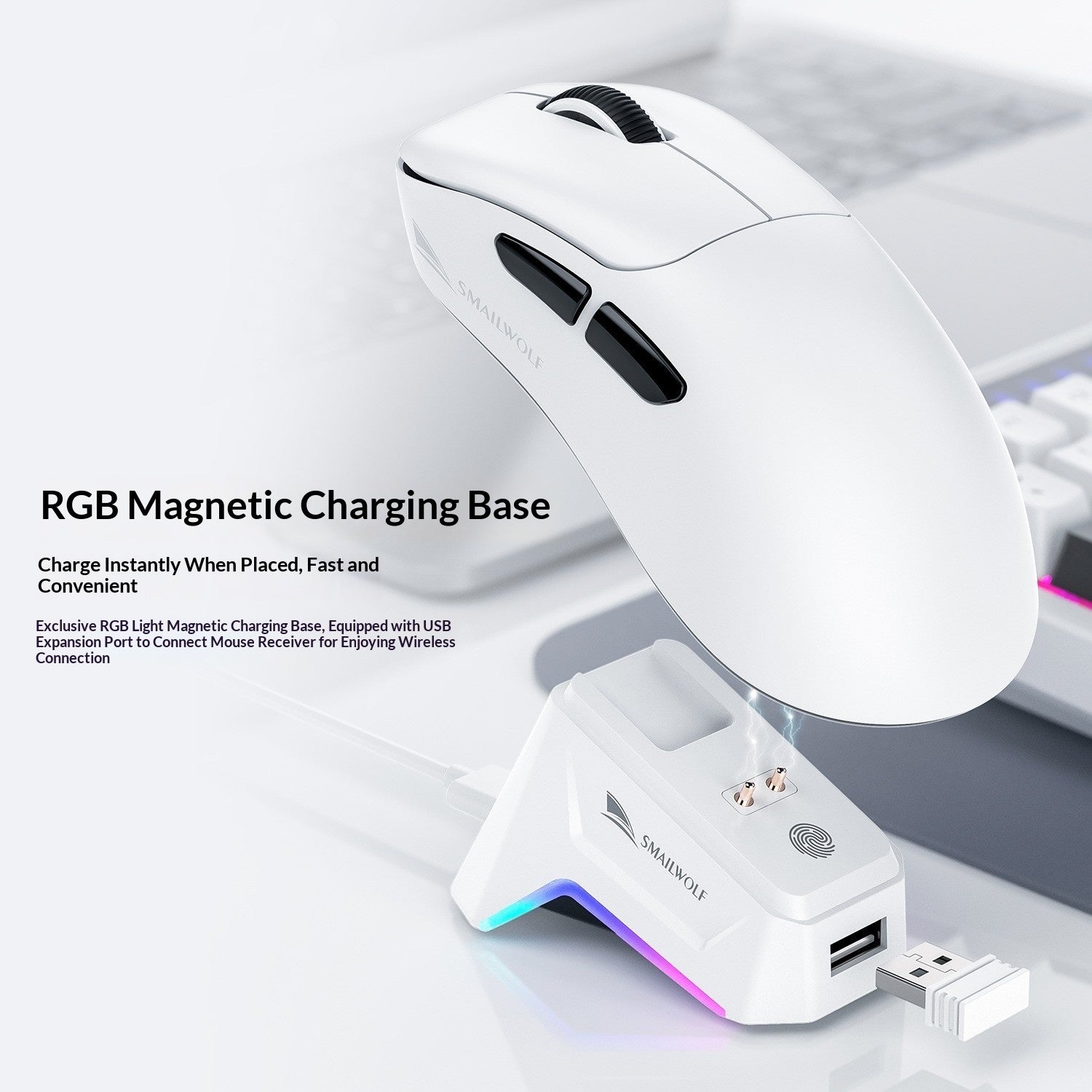 Smailwolf M5 Tri-Mode Wireless Mouse with Charging Dock – 2.4G, Bluetooth & Wired | Black, White, Rose Red