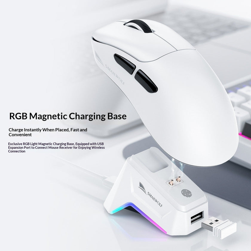 Smailwolf M5 Tri-Mode Wireless Mouse with Charging Dock – 2.4G, Bluetooth & Wired | Black, White, Rose Red