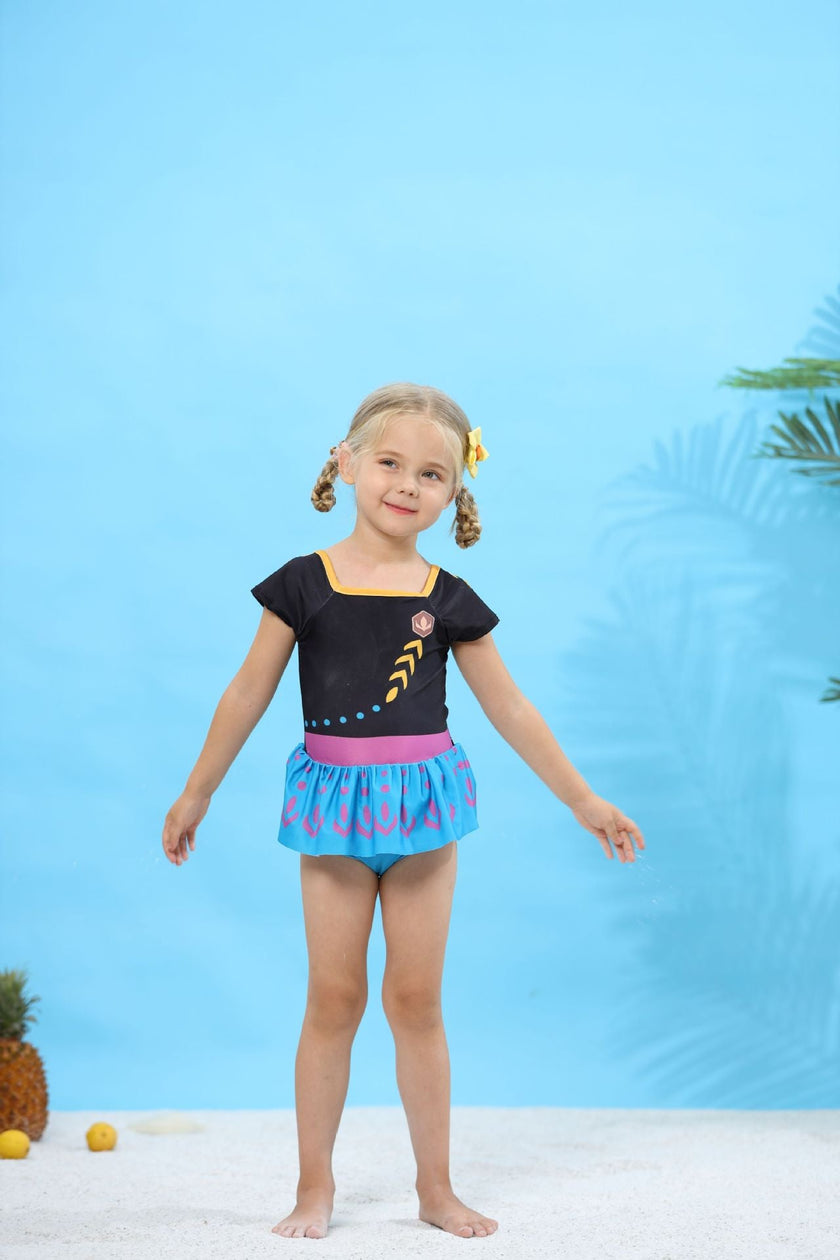 Kids Two-Piece Swimsuit Set – Girls Polyester Swim Top & Shorts in 5 Styles (Size 100–140)