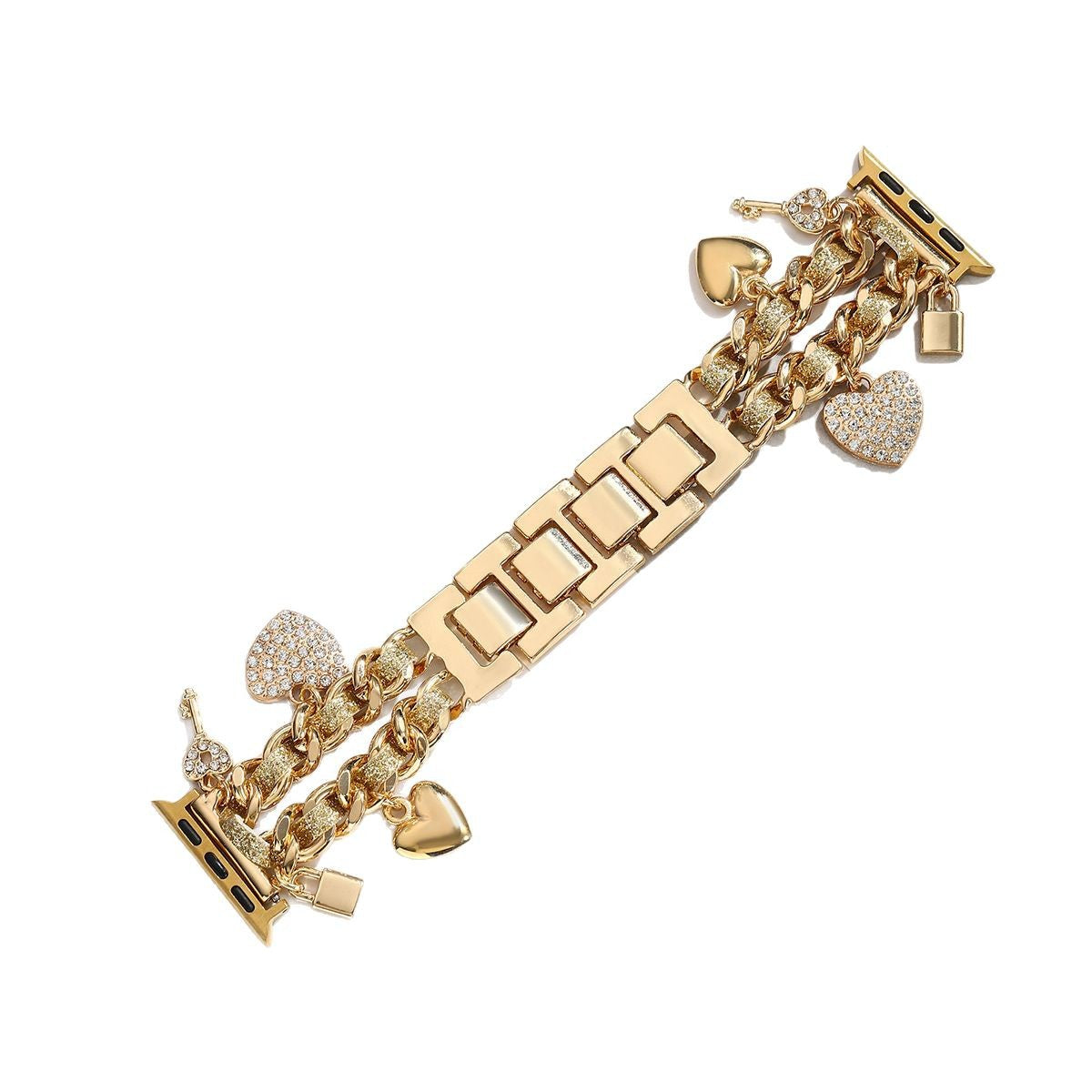 Gold Heart Pendant Apple Watch Strap for Women Alloy Decorative Band