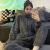 Woolen Pajama – Soft Flannel Stand Collar Cardigan Set for Home & Sleep