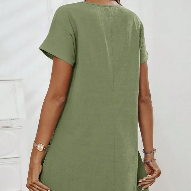 Women's Short-Sleeve Casual Dress with Pockets & Zipper – 12 Colors, S–3XL