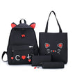 Cat Print 4-Piece Canvas School Backpack Set – Girls' Back-to-School Bag (Yellow, Grey, Black, Pink)