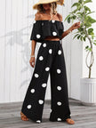 Womens Elegant Resort Polka-Dot Tube Top And Pants Set