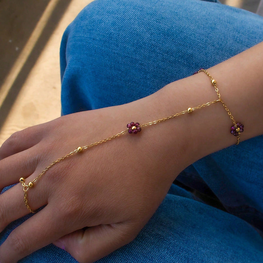 Handmade Beaded Crystal Flower Bracelet for Women – 18K Stainless Steel