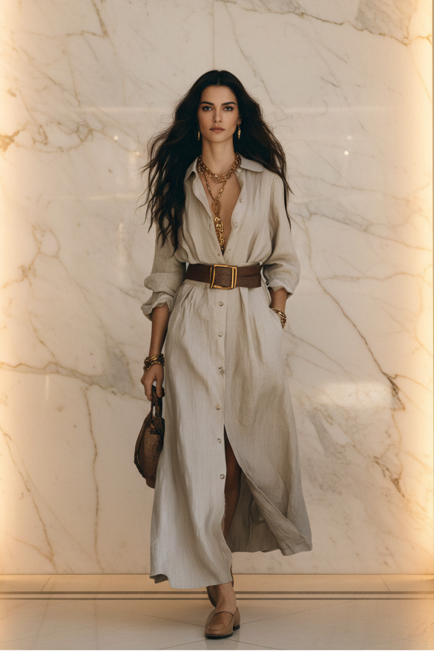 V-Neck Long Shirt Dress for Women – Cotton Linen A-Line Maxi Dress Canada USA