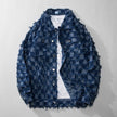 Luxury Hip pop Plaid Checkered Tassel fringe Oversized Denim Jacket for men