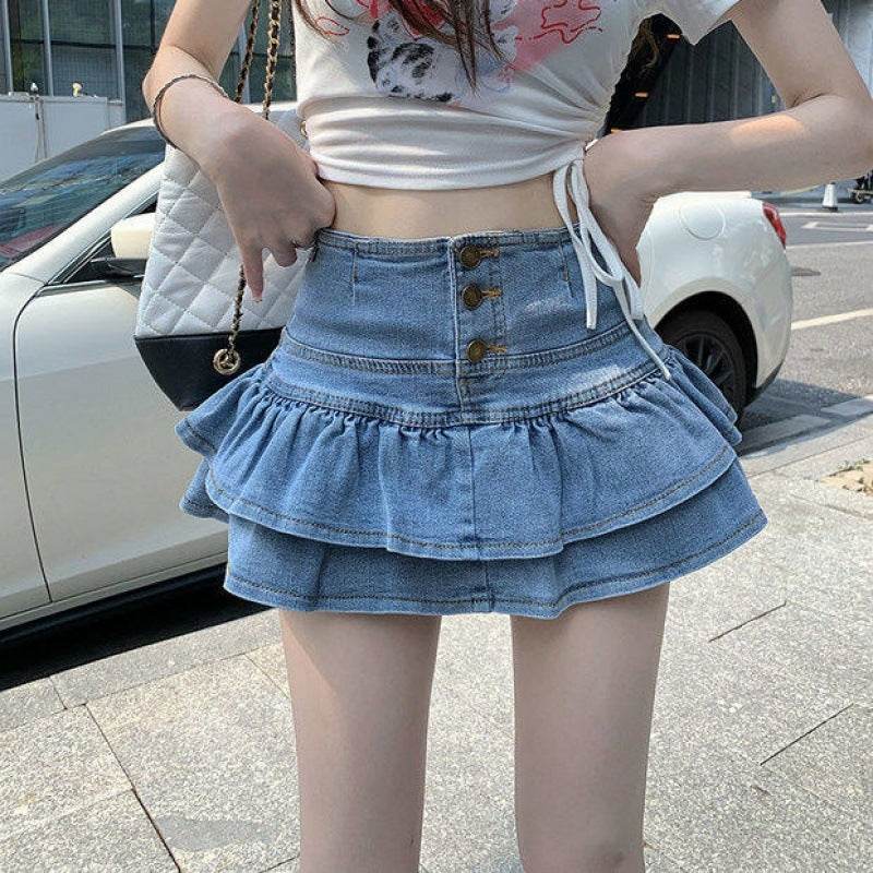 Hot Girl Pure Mini Denim Skirt Women's Summer Jeans Skirt