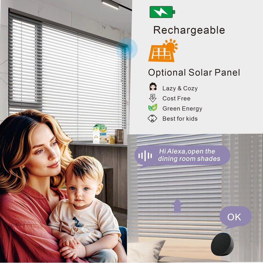 Electric Motorised Blinds Solar Powered 15-Channel Remote Cordless Dimmable Window Shade