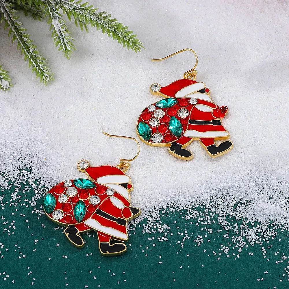 Personalized Cute Santa Claus Earrings With Colorful Rhinestones Ins Fashion Christmas Earrings For Women Jewelry