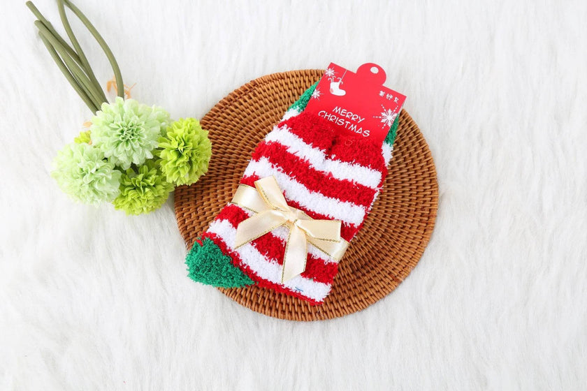 Winter Christmas Stockings Women's Thickened Bow Long Tube Fleece-lined