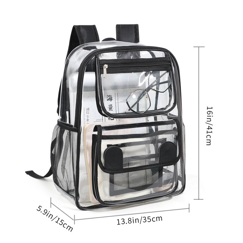 Clear PVC Transparent Backpack – Large Capacity Stadium Approved School & Travel Bag