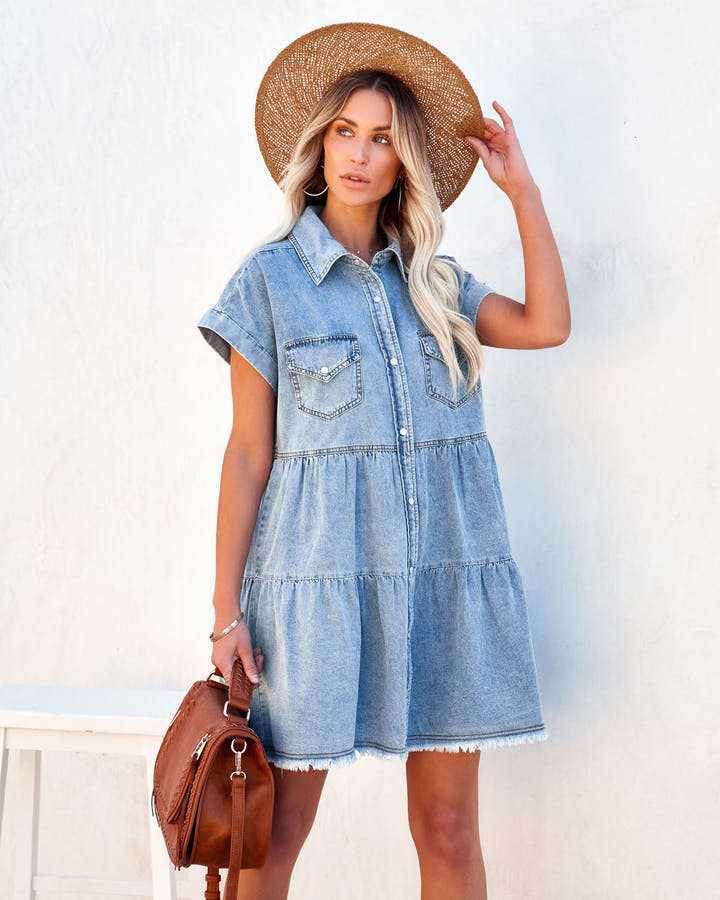 Casual Fashion Denim Short Sleeve loose mini Dress