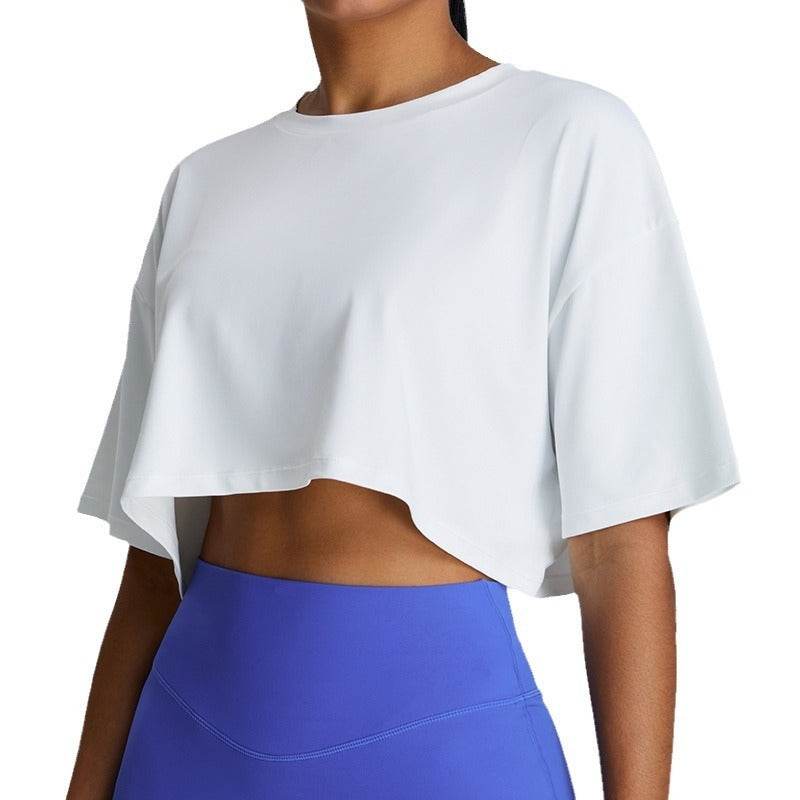 New Summer Breathable Quick-drying Yoga Loose Crop Workout Top  Women's Loose Running Leisure All-matching Fitness Top