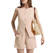 Women's 2-Piece Sleeveless Business Suit Set – High-Waisted Trousers & Button Top | Canada & USA