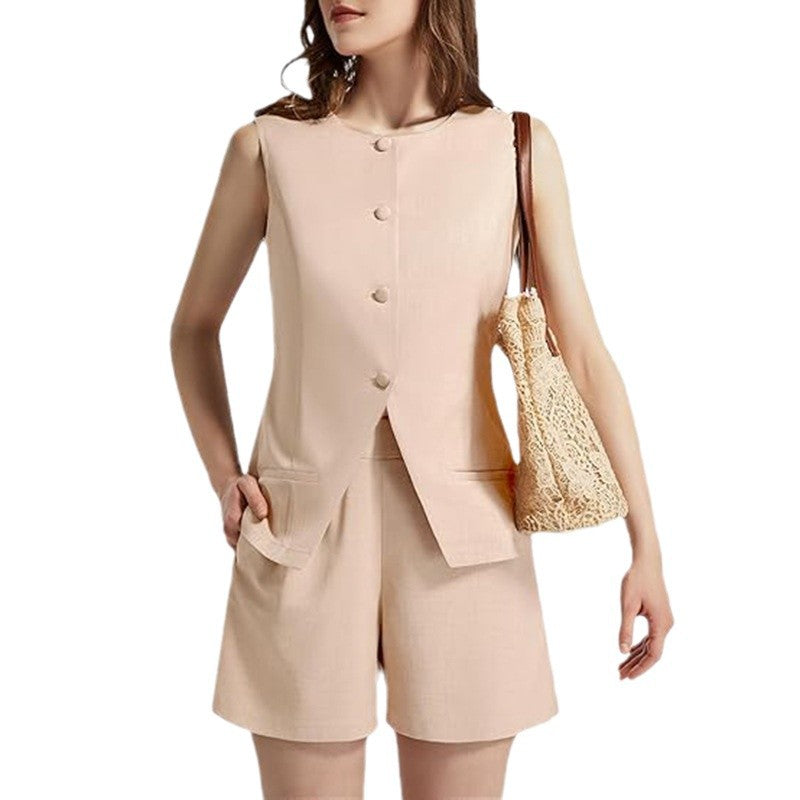 Women's 2-Piece Sleeveless Business Suit Set – High-Waisted Trousers & Button Top | Canada & USA