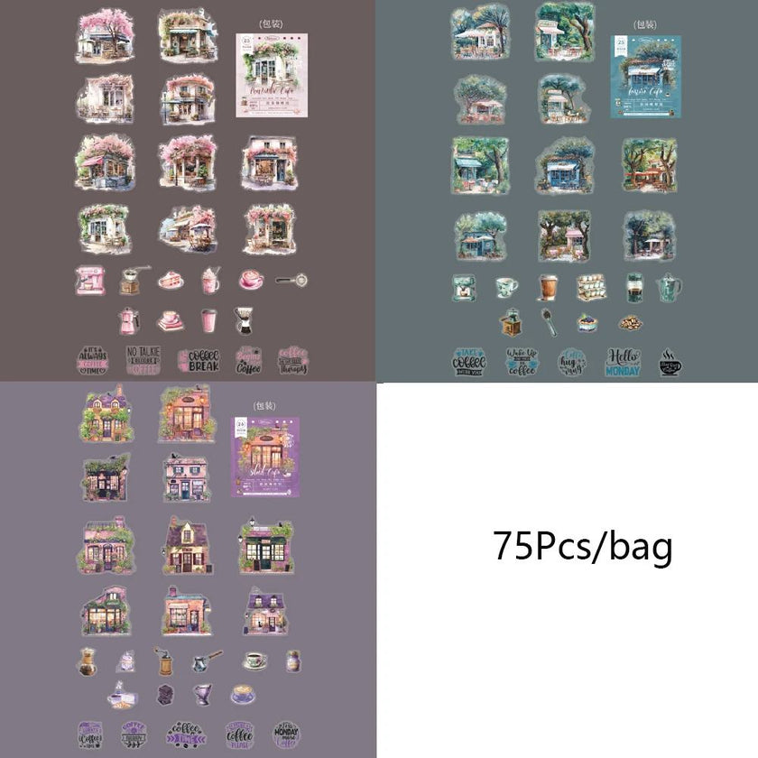 Cafe Series PET Decorative Sticker Pack – Retro Coffee Shop Journal & Scrapbook Stickers (25 pcs)