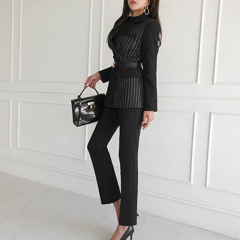 Formal Business Women Set New Striped Blazer Slim Pant suit 2pcs