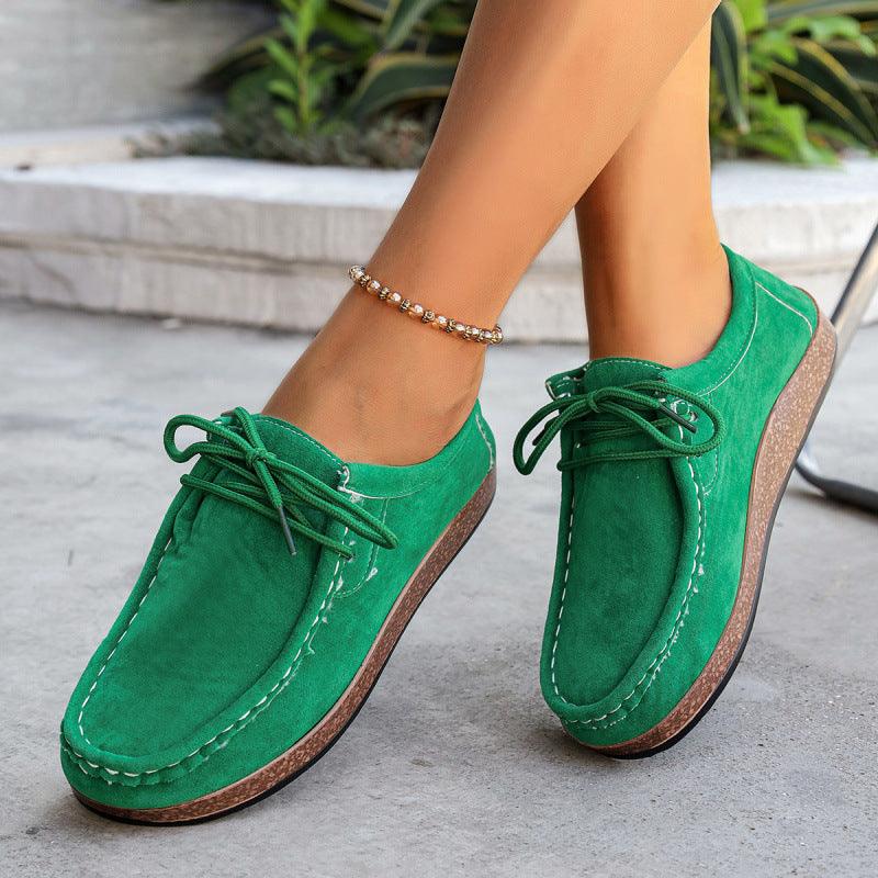 Women's Suede Lace-Up Flat Casual Loafers