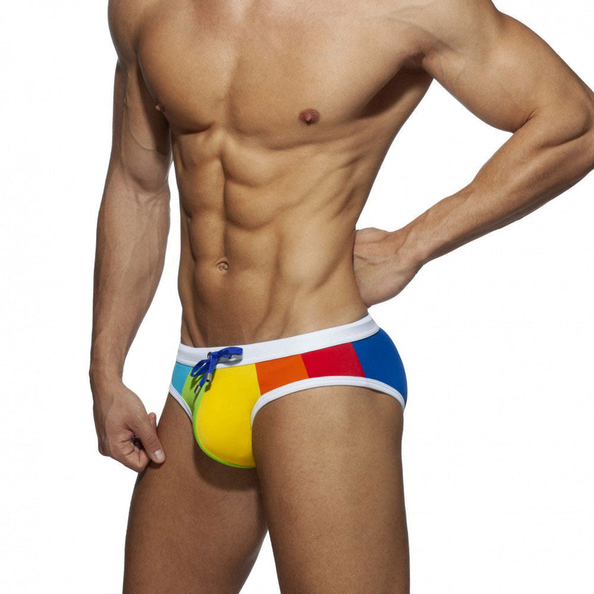 Men's Rainbow Swim Briefs | Color Stitching Nylon Swimsuit Canada | M-XXL