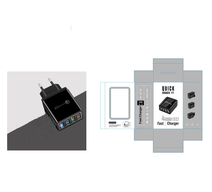 4-Port USB Wall Charger with Quick Charge 3.0 – EU, UK & US Plug | Multi-Colour