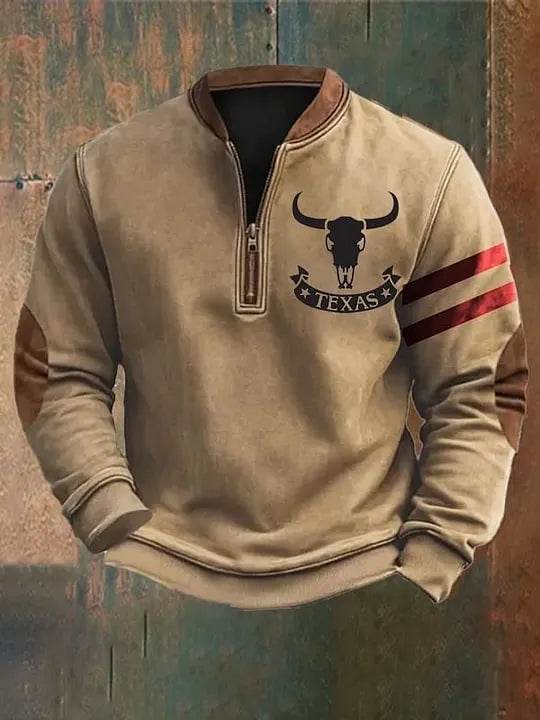 Casual 3D Digital Printing Stand Collar Men's Street Quarter Zip Sweatshirt top