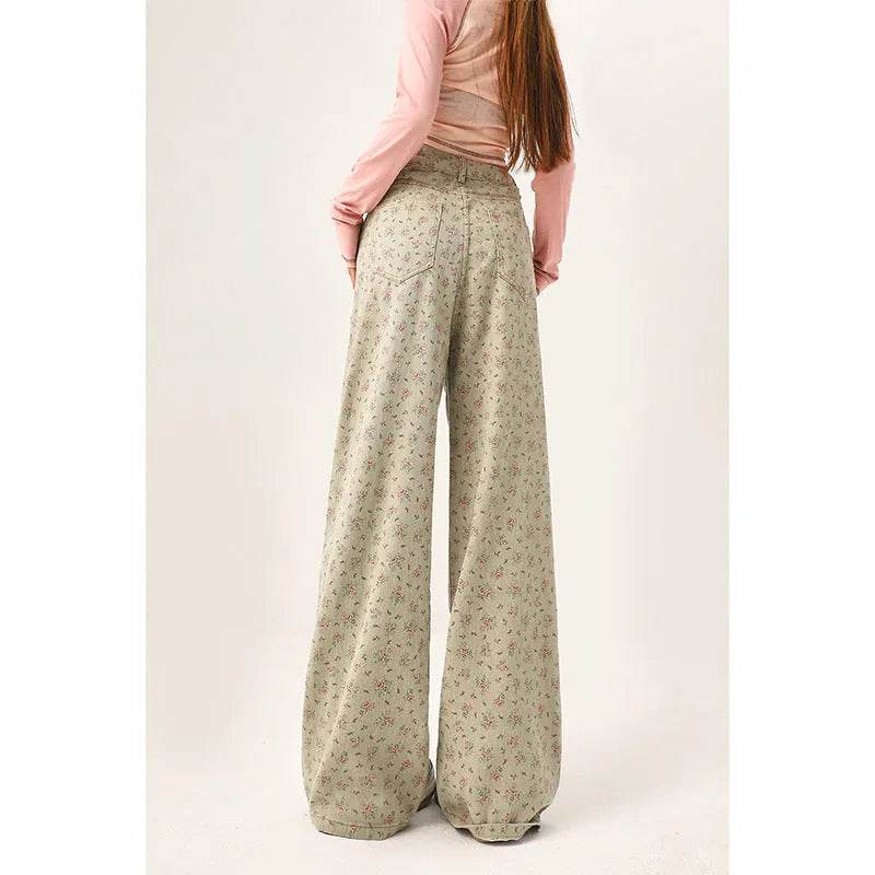 Mint Mambo Green Floral Baggy Jeans Pant For Women