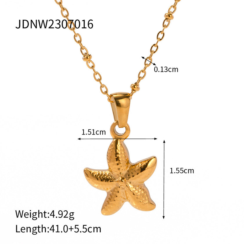 Stainless Steel Shell & Starfish Beach Necklace – Electroplated Clavicle Chain for Women (14 Styles)