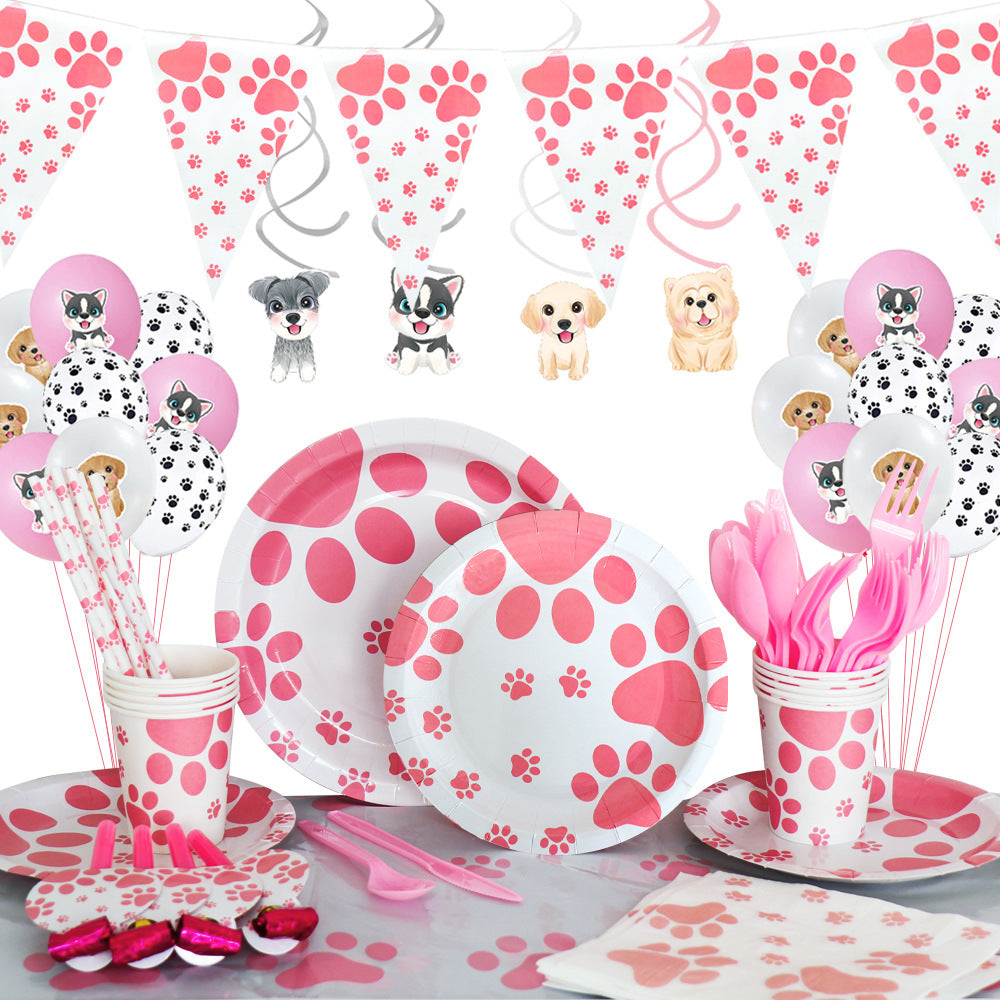 Dog Paw Party Tableware Set – Birthday Plates, Cups, Cutlery & Decorations