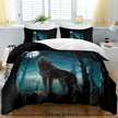 Moon Wolf Duvet Cover Set – Green Watercolor Forest Wolf Bedding | 3-Piece Microfiber | Twin Full King