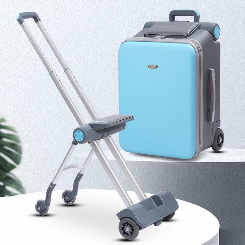 Kids Ride-On Suitcase Stroller with Seat – Luminous Wheels, Safety Guardrail & USB Port | Blue, Pink, White, Yellow