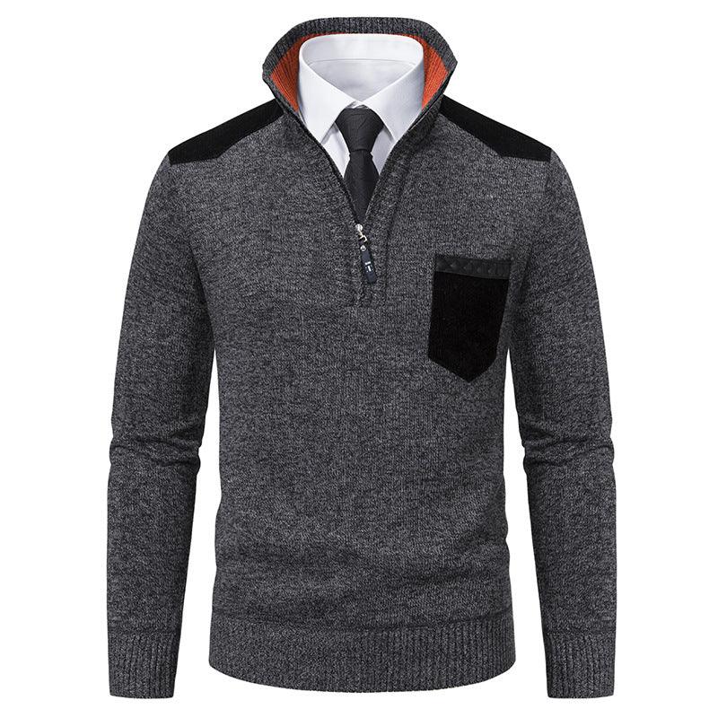 Men's heavyweight Polo Shirts - Half Zipper Cold Blouse Stand Collar