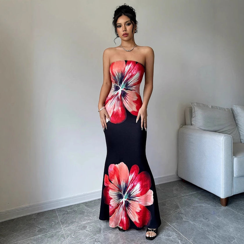 Women's Floral Print Strapless Slim-fit Maxi Dress | Canada & USA