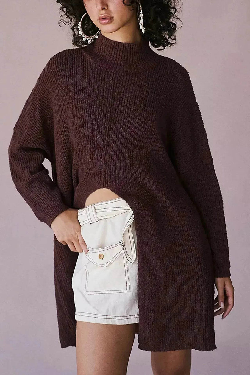 Stylish Cashmere Pullover Front Split Winter Tunic tops for Women