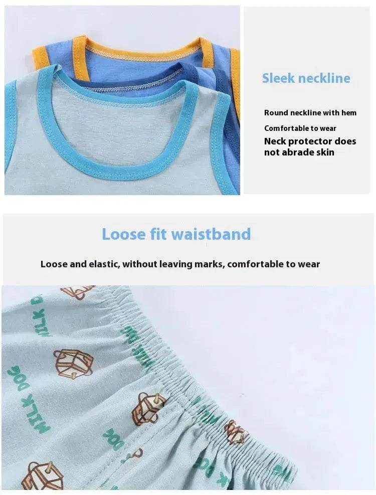 Casual Children's Pure Cotton Cartoon Printed Vest Set Two piece for baby boys