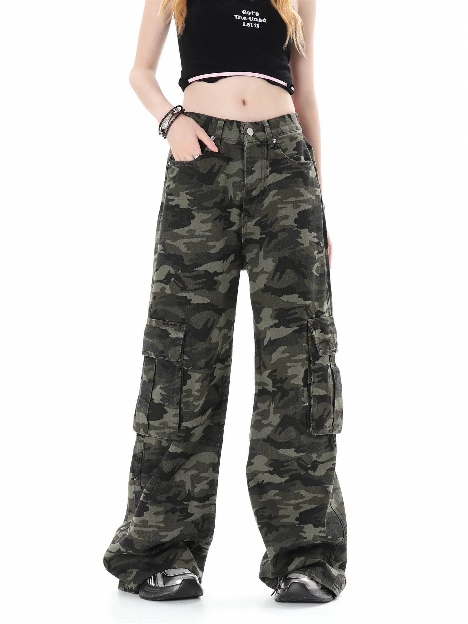 Camouflage Multi Pocket Workwear Baggy Jeans Pant For Men And Women Lazy High Street Straight Tube