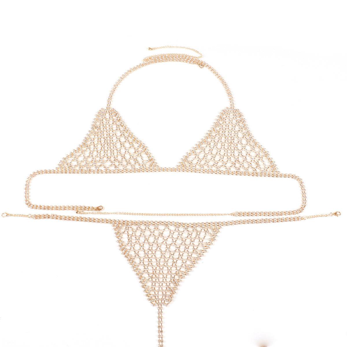 Lingerie Nightclub Body Chains – Diamond Rhinestone Bra and Panties Set
