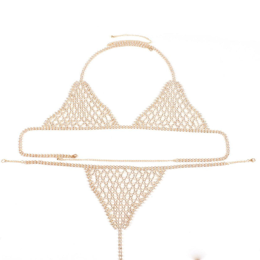 Lingerie Nightclub Body Chains – Diamond Rhinestone Bra and Panties Set