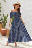 Elegant Off shoulder Spring Summer Maxi dress Slit Chiffon maxi dress for Beach vacation resort travel