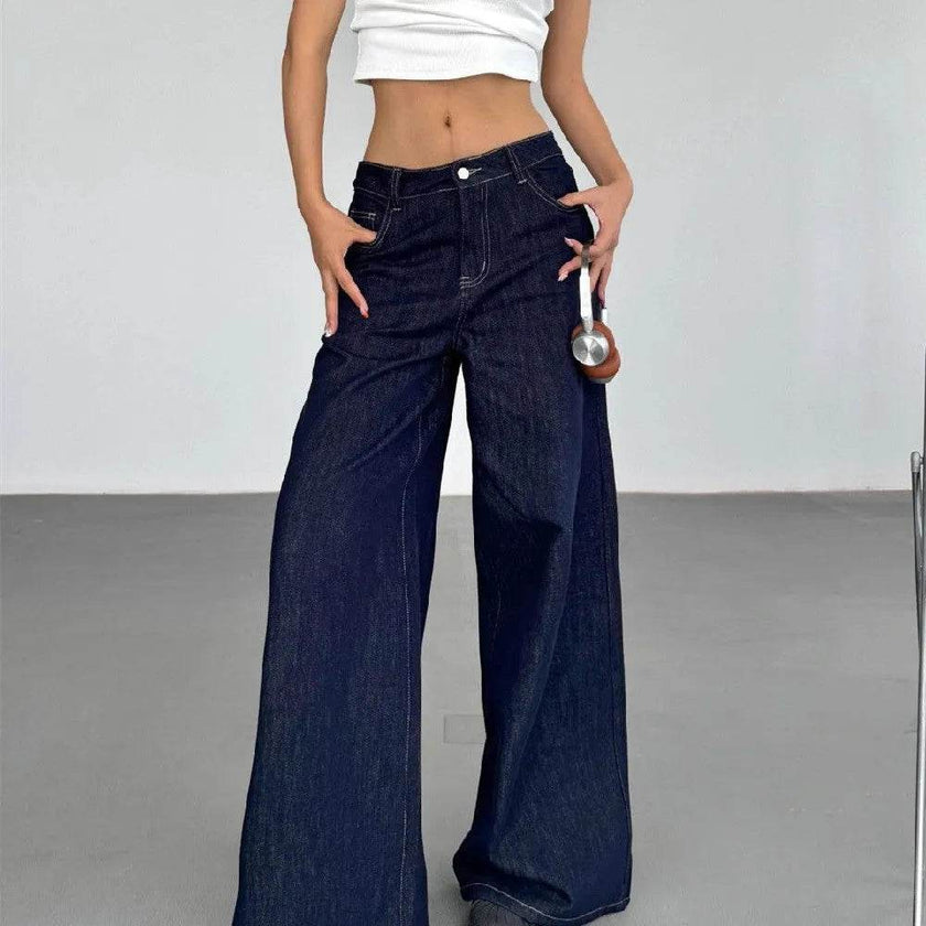 Fashion American Retro Wide Leg Baggy Jeans Pant For Women