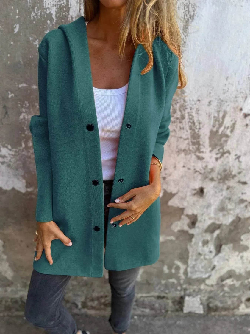 Fall Casual Single Breasted Hooded Cashmere Cardigan Jacket for women