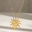Stainless Steel Necklace - Hammered Spiral Sun Pendant Necklace