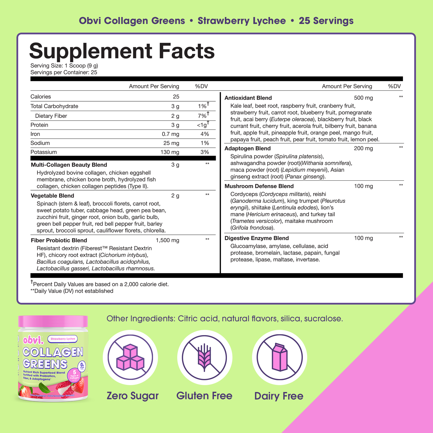 Obvi. Collagen Greens - Strawberry Lychee