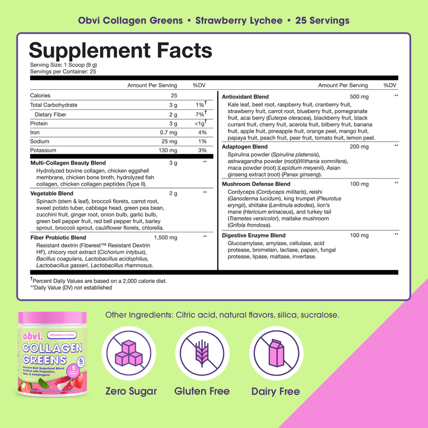 Obvi. Collagen Greens - Strawberry Lychee