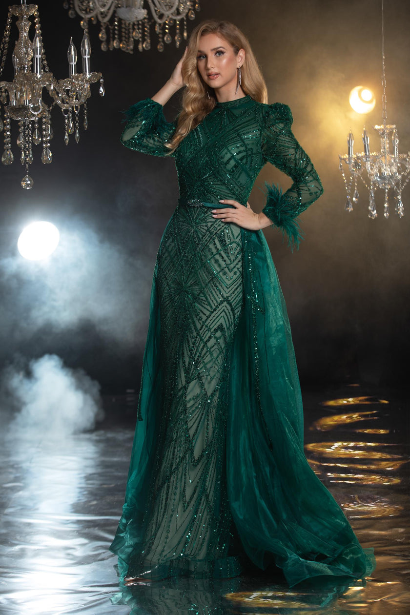 Embellished Long sleeves Evening Gown