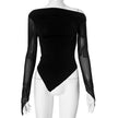 Slant shoulder Micro-transparent Irregular Bodycon top blouse  women