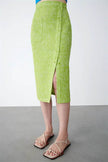 Women's Green Textured Slit High Waist Slit Midi Skirt green