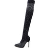Women's Over-the-Knee Stiletto Boots – Pointed Toe Sparkle Mesh Sock Thigh High Heels