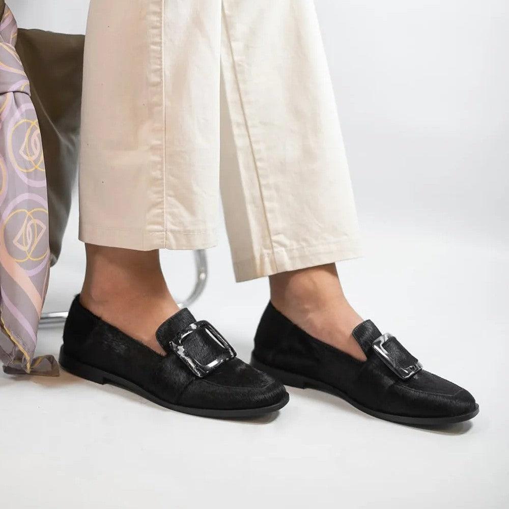 Women's Square Button Slip-On Flat Loafers for Banquet and Everyday Wear