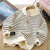 Kids Striped Zip Sweatshirt, Polo Collar Pullover Top